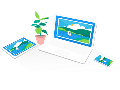 OneDrive.live.com Hero image art boat cloud storage devices illustration microsoft onedrive plant ui vector laptop web