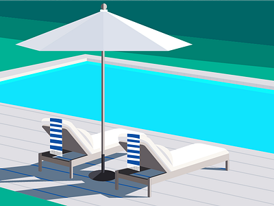 Morning Lounging california chair design flat illustration pool ripple shadow summer towel umbrella vector