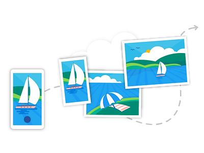 Automatic camera upload for the OneDrive Android app boat camera camera backup cloud storage collaboration illustration microsoft onedrive photos sharing vector