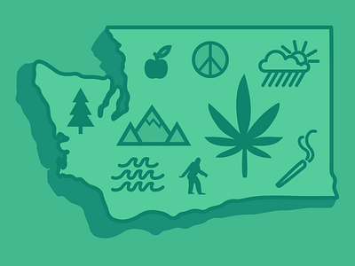 Washington State bigfoot branding flat green illustration simple usa vector weed