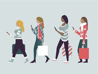 Christmas Shoppers character character design christmas design holiday illustration phone shopping vector walking women