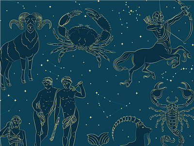 Signs of the Zodiac aries astrology cancer constellations design gemini illustration illustrator line art line illustration night sagittarius stars vector art zodiac