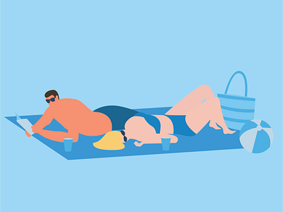 Beach Date art beach beach ball character illustration couple design flat illustration lounging reading sleeping summer tanning vector