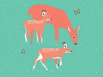 Summer Babies art babies butterfly deer design family fawn flat illustration summer vector