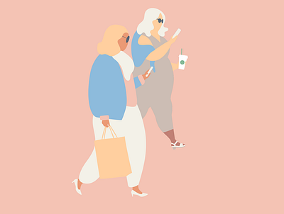 Labor Day Shoppers cell phone character design character illustration flat illustration illustraion person phone shopping simple illustration sunglasses vector illustration walking women