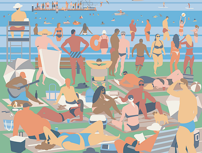 Madison Park Beach in the Summertime beach character illustration characterdesign illustration people poster summer swimming vector vectorart