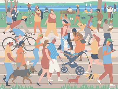 Navigating Green Lake in Seattle, WA art character illustration characters design dogs exercise flat illustration lake people seattle summer vector walking water