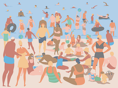 Family Beach Day art beach design families family flat illustration kids lake people picnic summer swim swimming vector vintage