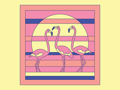 Flamingo Sunset animal art color design flamingo flat illustration illustrator line art logo line illustration lineart logo sunset tropical vector water