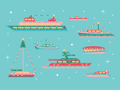 Christmas Ships boats christmas christmas card christmas illustration christmas lights illustration santa ships vector