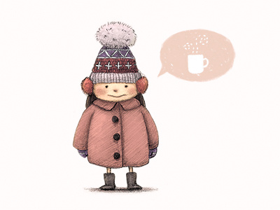 Winter Approaching character cold design drink girl graphite pencil winter