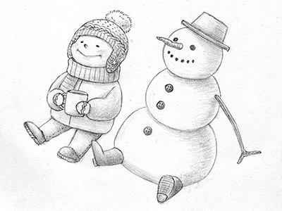 Getting Ready for the Holiday Season cold drawing girl illustration sketch snowman winter