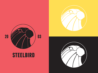 STEELBIRD logo redesign ver.02 bird black hawk inverse logo steel typo white yellow