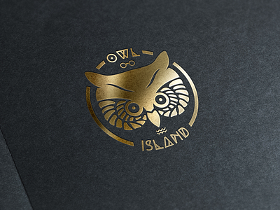 Own Island badge gold logo owl stamp