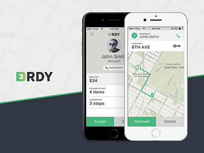 Erdy app courier green ios order package quick request transport travel ui ux