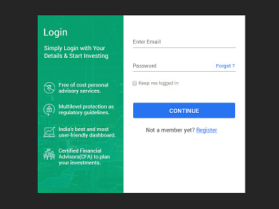 Mutual Fund Login Screen create an account get started investment login mutual fund online mutual fund register sign in sign up ui design