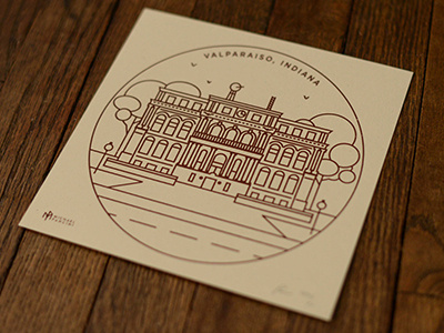 Valparaiso, indiana Monoline Screenprinted Illustration architecture illustration monoline screenprint