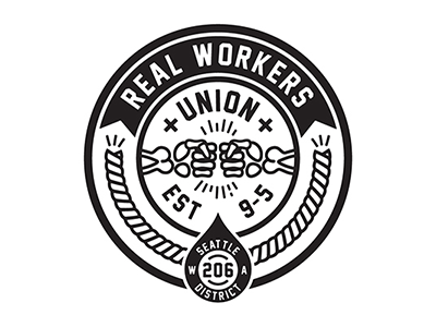 Real Workers Union | Branding badge bones branding gif logo raindrop seal seattle skateboarding vector