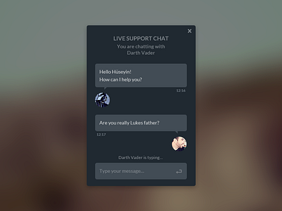 Live Support Chat - Dark Version chat flat support ui widget