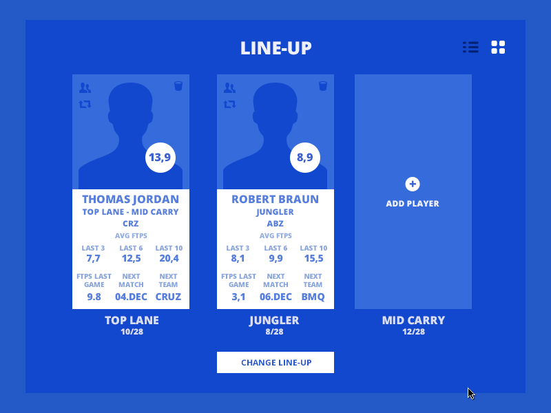 Change Line-Up - Animation animation design gif line up material player team management transfer wireframe