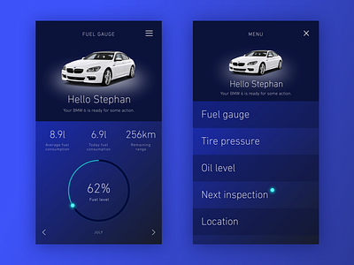 Car control – concept automobile car control design fuel gauge menu sketch statistic ui ux