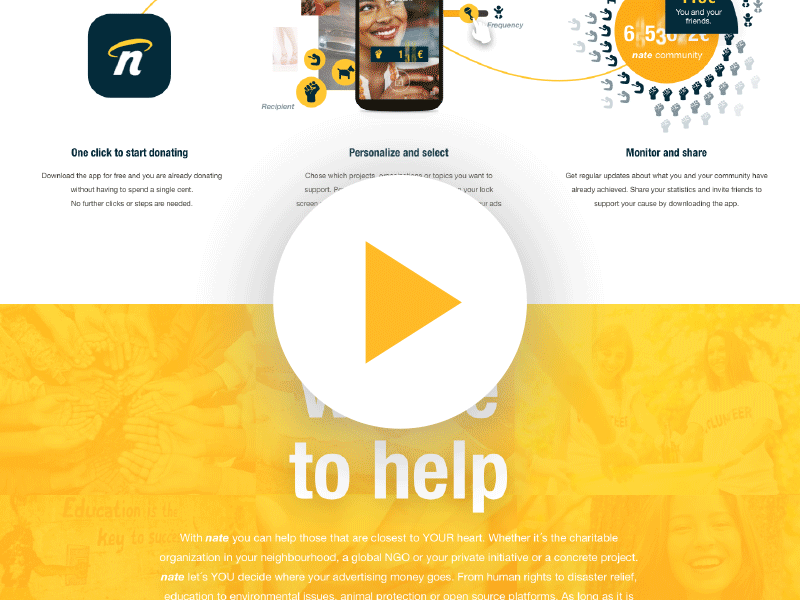 Website for a charity app (Video) android app brand charity help human nate responsive ui ux video website