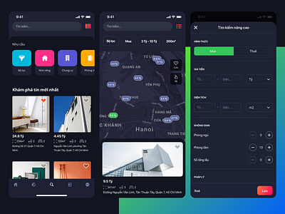 Explore page app blue blues business dark mode design ecommerce explore interface maps popup real estate search page ui ui ux design