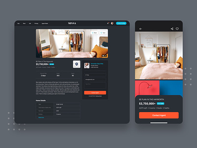 Listing Details agents app business buy colorful dark mode dark theme home app interface landing page listing page real estate retail sell ui ui ux design web design