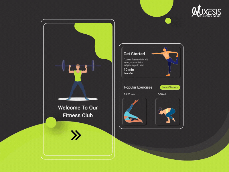 Meet your virtual gym trainer, a Fitness app! auxesis infotech business analyst business consultant business developer client acquisation design fitness app fitness app development gif graphic design it consultant mobile app mobile app developer mobile app development mobile app development company responsive design ui ux web design