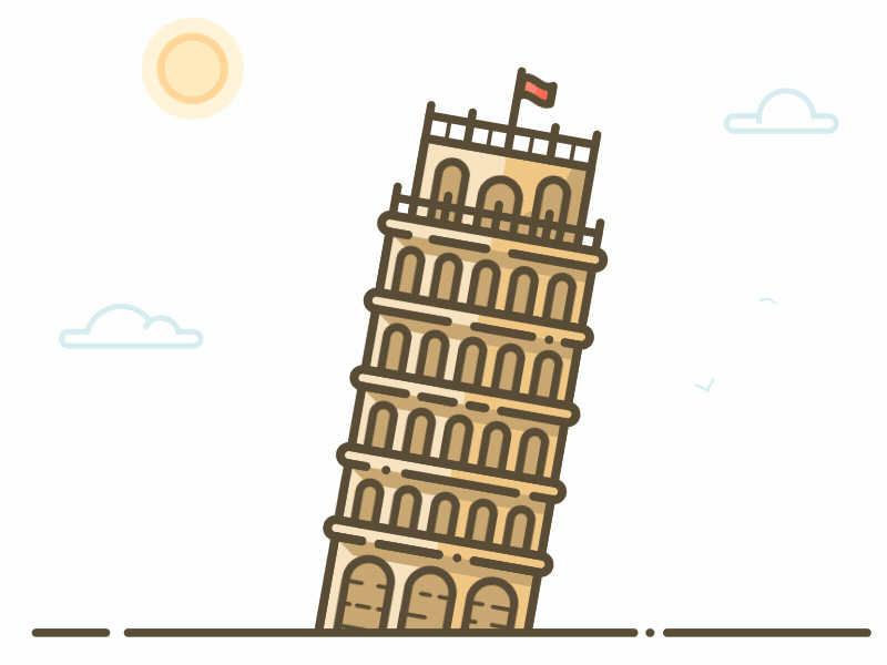 Tower of Pisa animation bird building cloud famous flat gif italy monument outline pisa tower