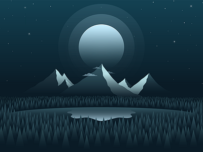 Lakeside Mountain forest illustration illustrator lake moon mountain night vector vector art