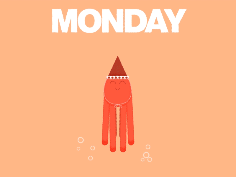 Monday 2d 2danimation adobe aftereffect aftereffects animation character characteranimation cutout day gif loop monday motion motiongraphic octopus