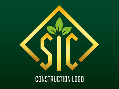 Construction Logo construction creative freepsd gold gradient green leaf logo ui