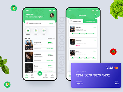 Meal Booking App animation app designer in delhi creative mobile app designer design food app design food app ui green app design meal app design meal app ui minimalist design mobile app design track food app screen ui designer