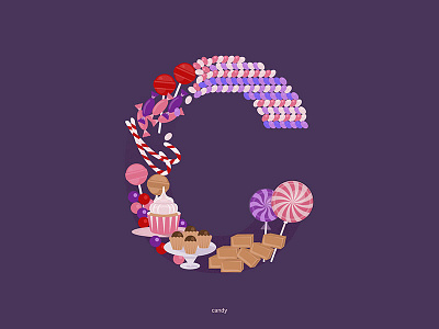 Candy candy caramell chocolate cupcake illustration lollipop pink purple sweet sweets typography violet