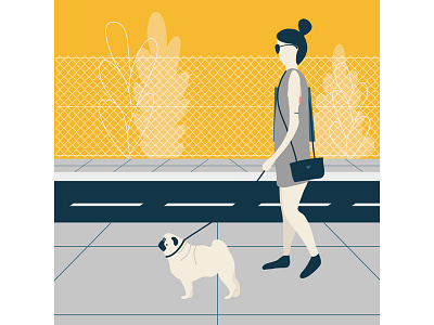 Pug Owner city digital art girl illustration illustrator pug summer vector