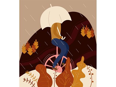 Monocycle autumn design designer digital art illustration illustrator monocycle rain vector