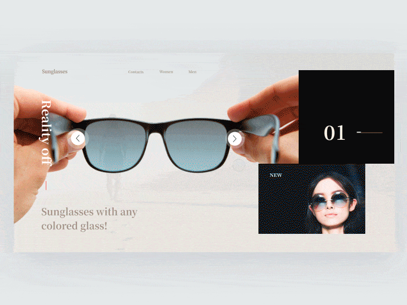 The idea for a site of glasses with multi-colored lenses. shop site sunglasses ui ux web