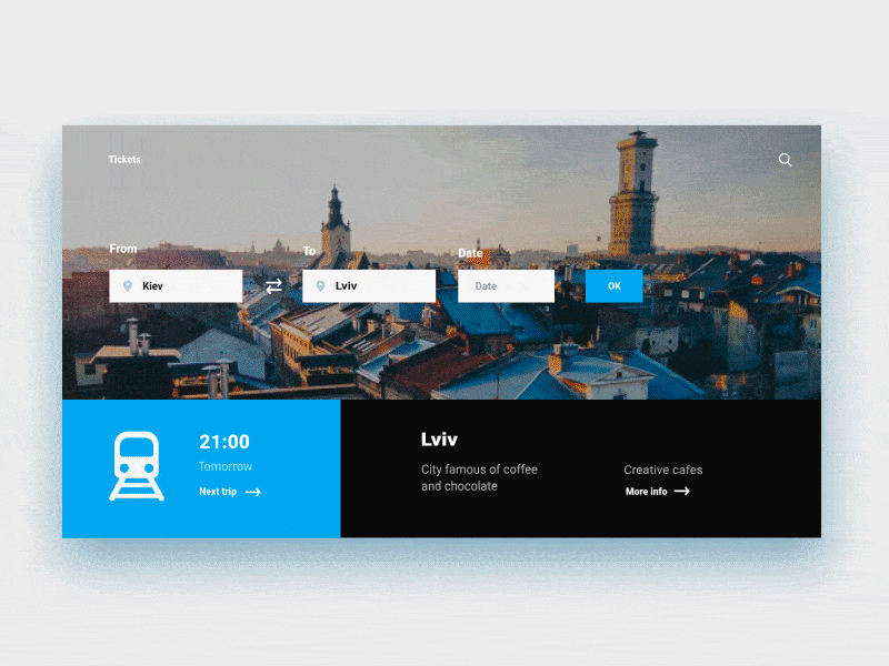 Site for buying tickets for trains. animation city site tickets train ui ux web