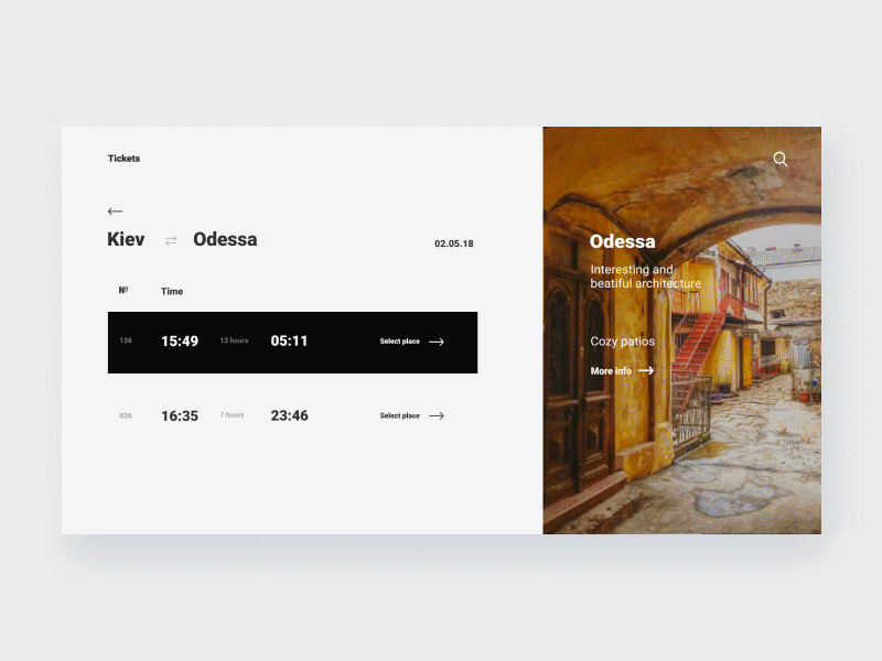 Site for buying tickets for trains. animation site tickets ui ux web