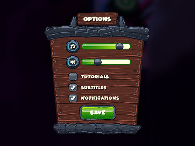 GUI - Options Panel button game gameui gui options optionspanel slider stone tickbox ui wood