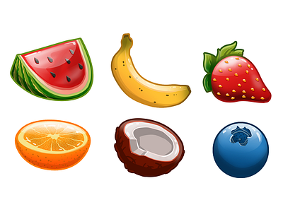 Fruit Match 3 Game - basic fruit assets asset banana blueberry coconut fruit game gameui icons orange strawberry ui watermelon