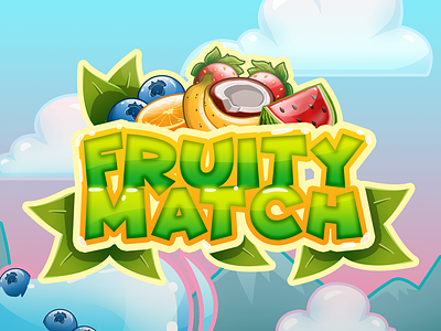 Fruit Match 3 Game - Logo on Start screen digital digitalart digitalpainting fresh fruit game gameassets leaves logo match3 matchgame watermelon