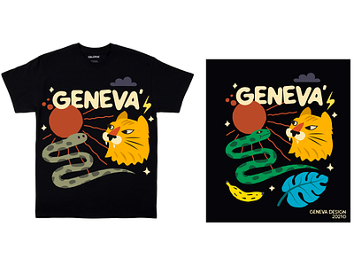 T-Shirt Print 2d animals art cartoon cat design flat fun illustration logo native snake sun t shirt tiger tropical vector