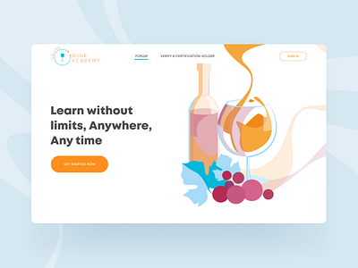 Online Wine Academy blue design illustration interace landing page orange page pink ui ux vector web