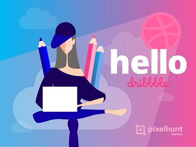 Hello dribbble debut first shot hello hello dribbble illustration pink