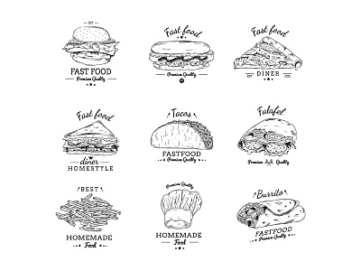 fast food :D adobe illustrator badge fastfood handdraw icon landscape vector