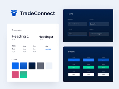 TradeConnect styleguide active bitcoin blockchain buttons colors error ethereum ethworks forms hoover notification styleguide trading typography
