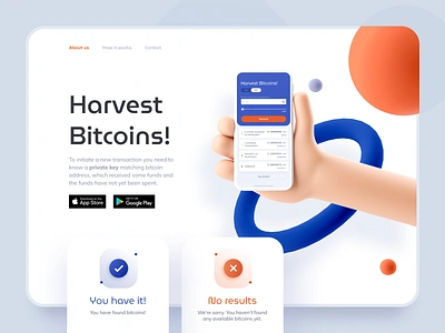 BTC Harvester landing app appstore bitcoin blockchain crypto cryptocurrency design ethereum ethworks googleplay hands harvest website