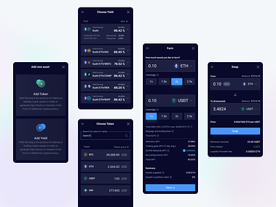 Investment app app asset blockchain crypto cryptocurrency design ethworks farm leverage mobile swap token trade ui ux yield